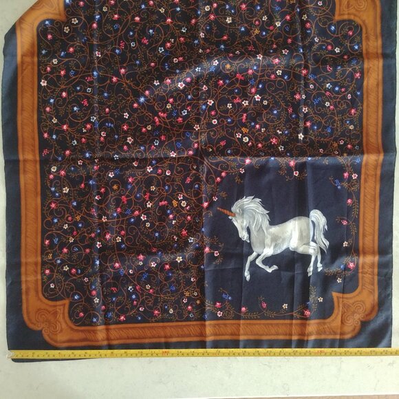 Dark navy blue unicorn floral approx square scarf - Picture 8 of 11